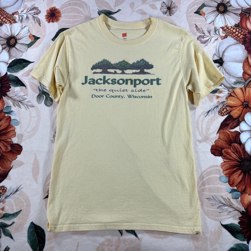 Jacksonport Door County Wisconsin Quiet Side Graphic T-Shirt Unisex Small Yellow